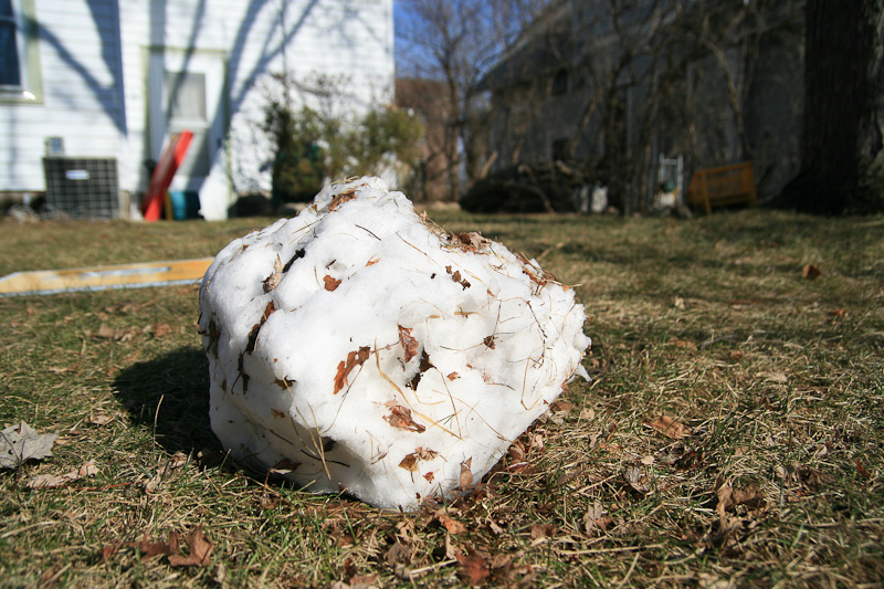 April 05, 2009<nbsp/> @<nbsp/> 16:52<br/><br/>...and the snow is all gone, except for the snowball Stella rolled out that morning.